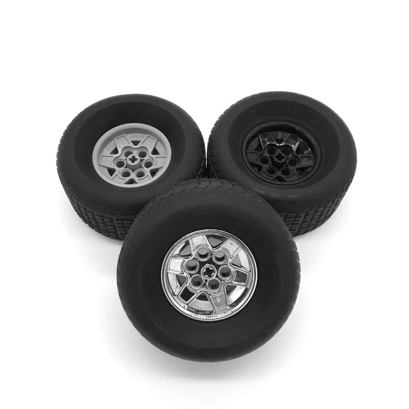 2Pcs Technical Part 18450 Tyre 81.6x44 R & 56908 Wheel 43.2x26 for High-Tech Cars Racing Small with 6 Pinholes Blocks Brick Toys