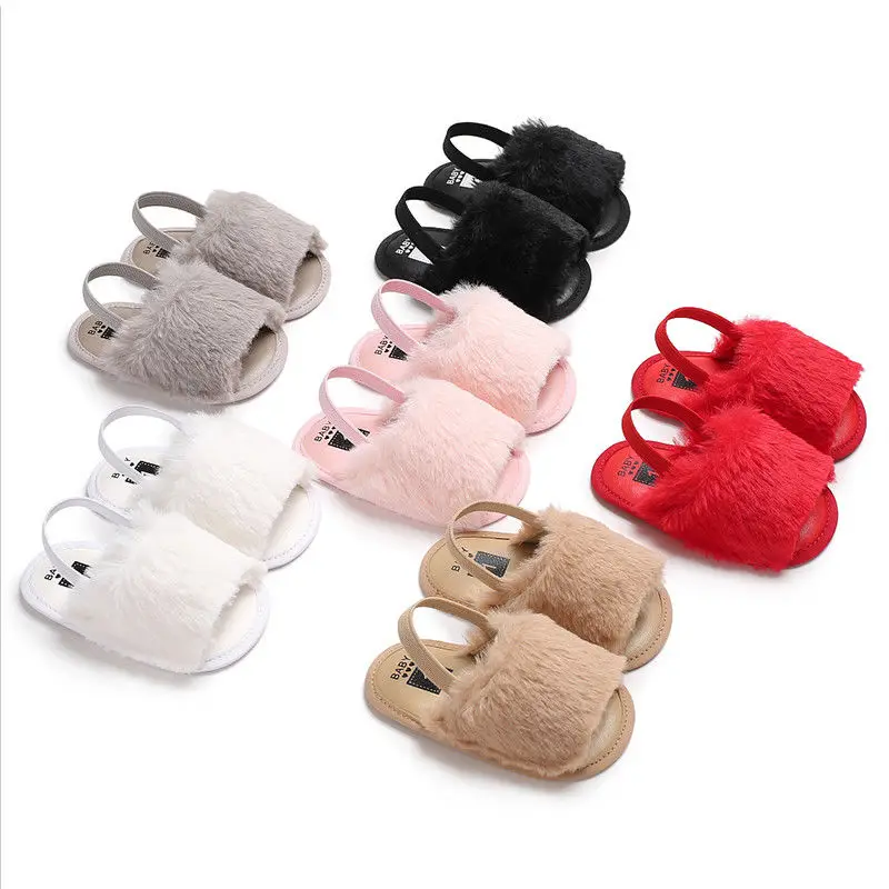 0-18 months summer newborn girl non-slip beginner walker baby furry shoes soft bottom crib shoes baby toddler sandals