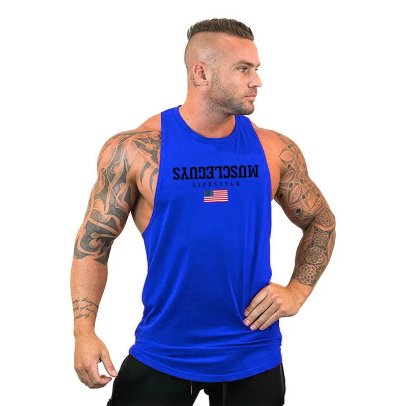 Men Sleeveless Vests Cotton Gym Singlets Muscle Tanktops Summer Fitness Tank Top Men Bodybuilding Clothing