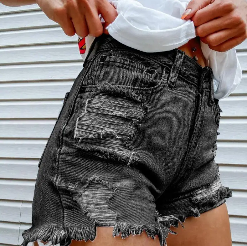 Sommer Frauen Denim Shorts 2021 Mode Schädel Knochen Drucken Hohe Taille Lässige Ripped Jeans Shorts Spodenki Damskie w2657