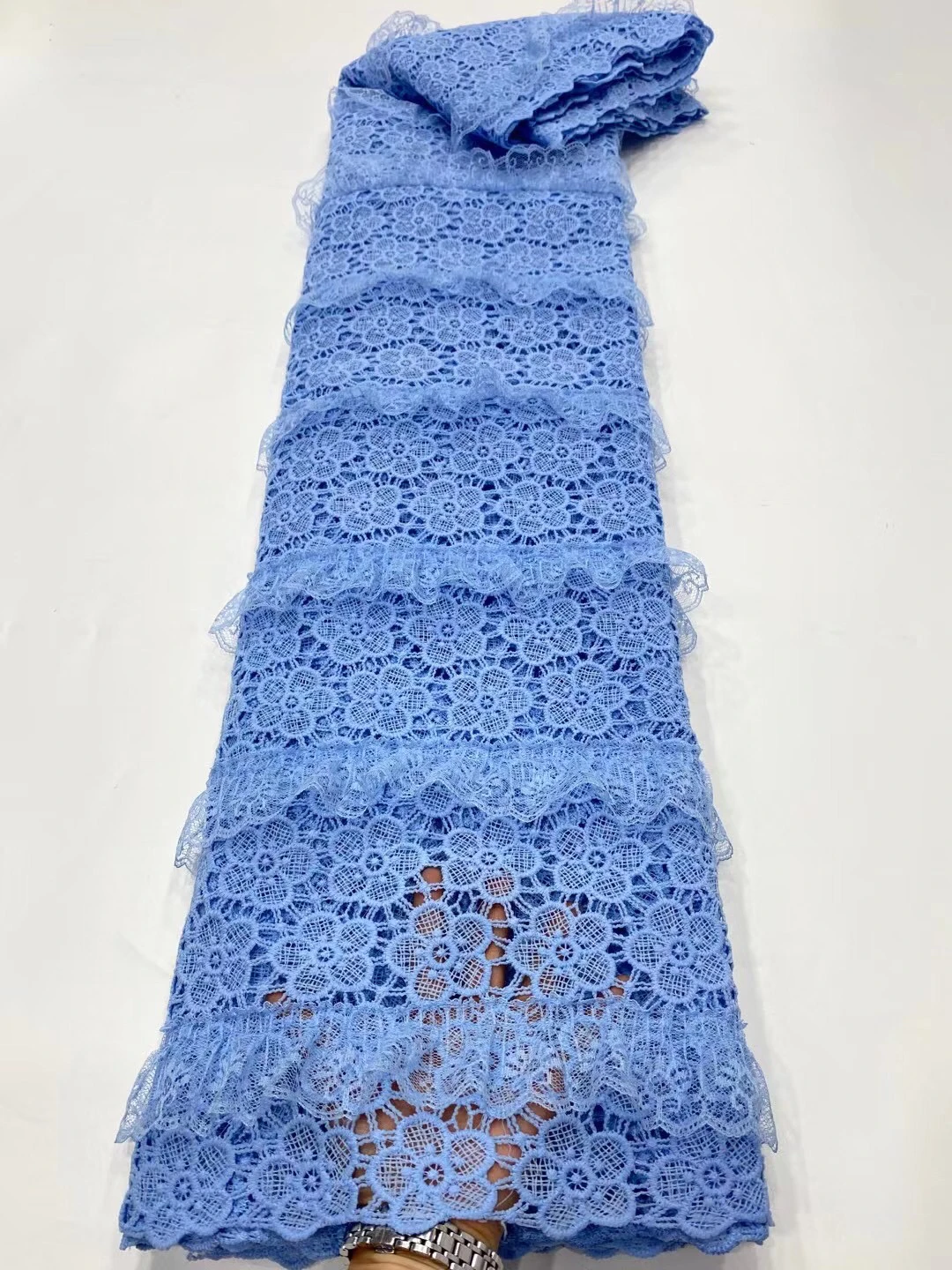 

2021 Latest Blue Milk Silk Lace African Guipure French Lace Fabric High Quality Nigerian Cord Lace Fabric For Wedding KDP21108