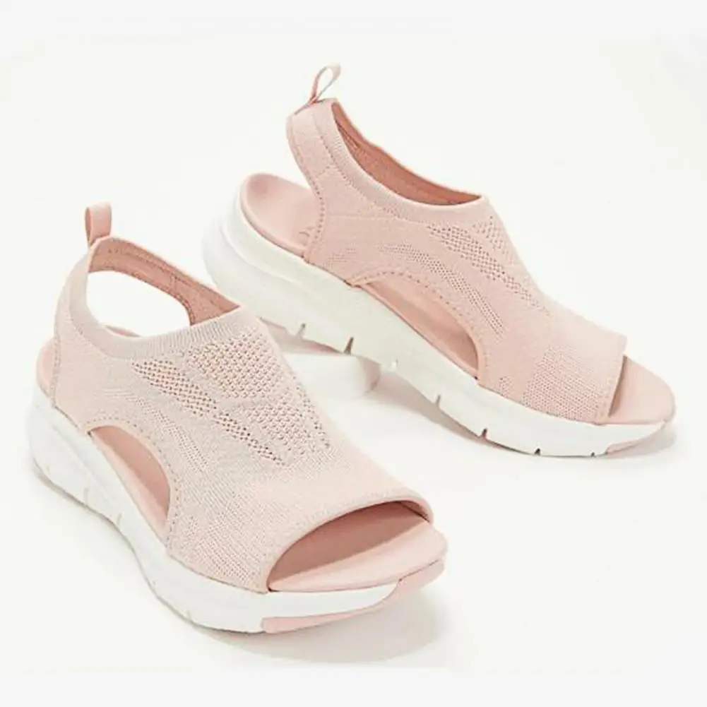 Trendy Women Sandals Wedge Fish Mouth Breathable Summer Shoes Thick Sole Hollow Out Sports Sandals Slip-On Shoes for Beach