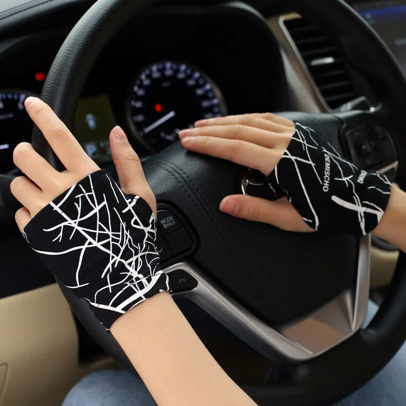 Summer half-finger sunscreen gloves unisex cotton thin section high elasticity covering scars tattoo sports driving   and riding