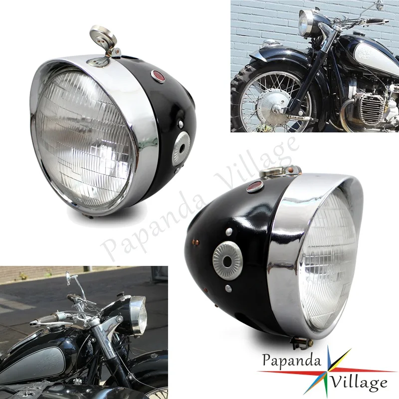 12V 6V Retro Custom Motorcycle Headlight Visor Head Lamp Front Running Lighting For Zündapp KS750 R71 M72 Dnepr Ural Sidecar