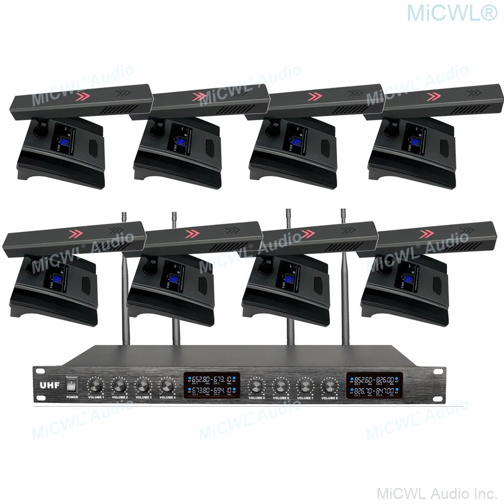 MiCWL 8 Microphones Channel Audio Wireless Microphone System Pro Company Press Conference 8 Tabletop Discussion Meeting Room Set