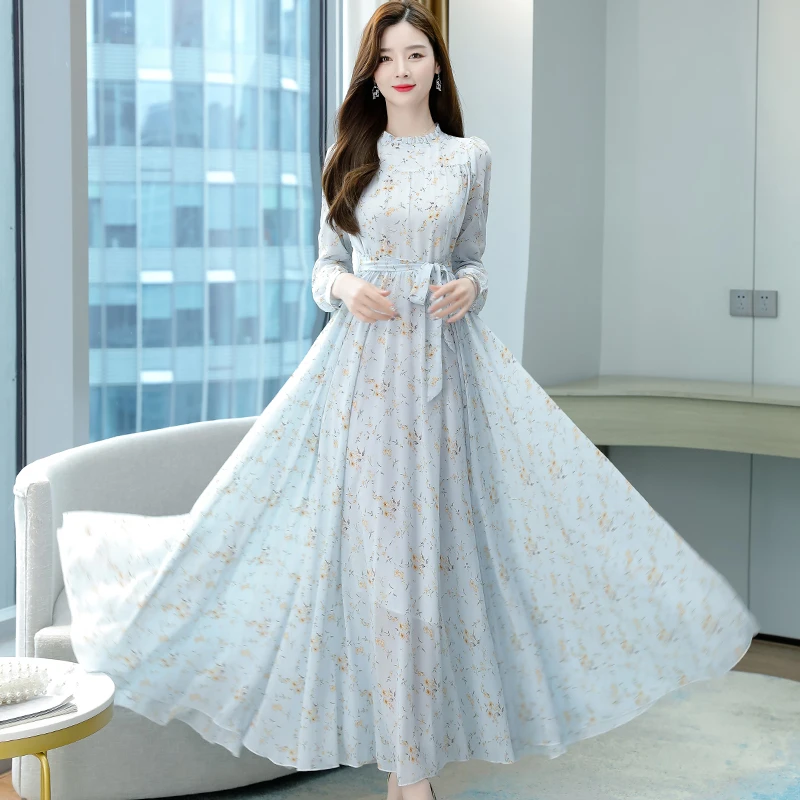 

2023 New Spring Summer Printed Chiffon Dress Elegant Women's Clothing Korean Dress D1389