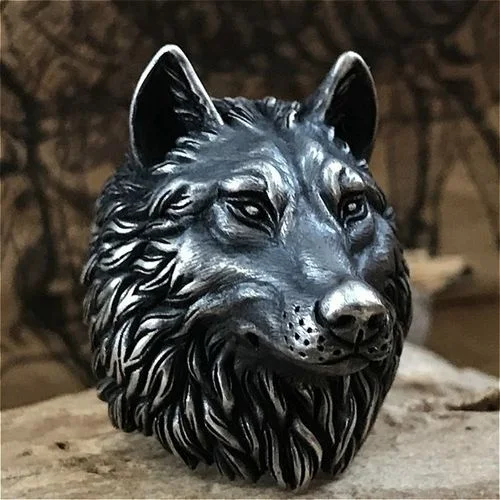 Vintage Nordic Wolf Head Ring Men 316L Stainless Steel Punk Rock Biker Ring Male Viking Amulet Jewelry