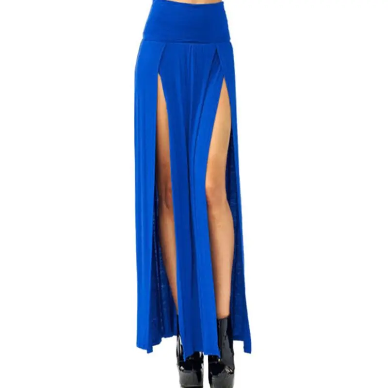 Jupe longue plissée à Double fente pour femmes, taille haute, Sexy, maille ouverte devant, couleur unie, ourlet irrégulier, robe de plage, Cover-Up pour Bikini