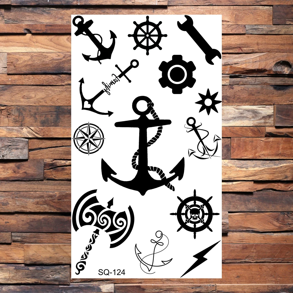 Anchor Compass Temporary Tattoos For Men Adults Realistic Infinity Flower Pirate Fake Tattoo Sticker Back Body Tatoos Hot Sale