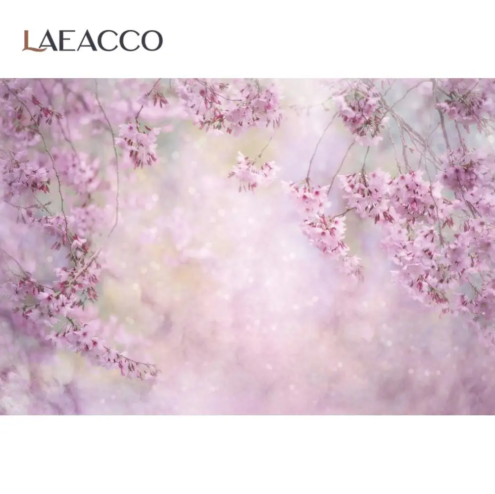 Laeacco Pink Spring Flowers Light Bokeh Love Newborn Portrait Scene Photography Background Photo Backdrop Photo Studio Photocall