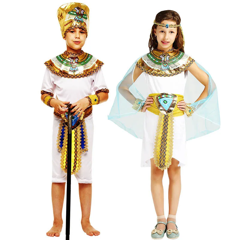 Oude Egyptische Farao Cleopath Prins Prinses Kostuum Voor Kinderen Halloween Jongen Pak Kinderen Cosplay Kleding