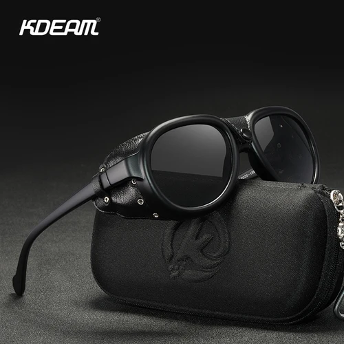 Imagen 2 del producto KDEAM gafas de sol de piloto Steampunk de lujo para hombres y mujeres gafas protectoras de cuero suave protección UV400 KD2095