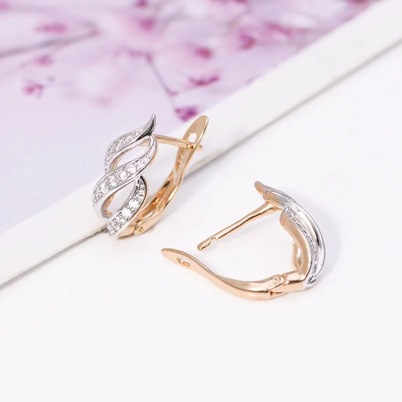 MxGxFam New Leaf Shape Hollow Hoop Earrings For Women Mix Gold Color 18 k Fashion jewelry CZ AAA+ Nickel Free