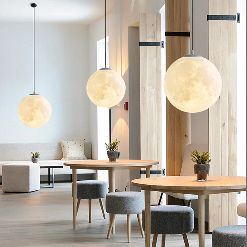 Modern Creative Moon Pendant Lights 3D Print Art Atmosphere Drop Light AC110-220V  Hanging Lamp Children Bedroom Home Indoor