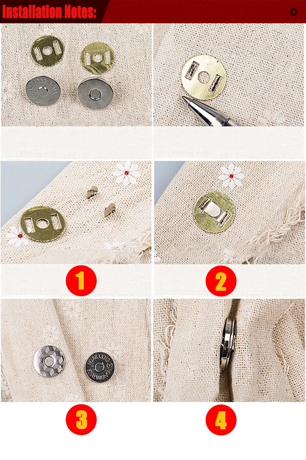 20 sets Magnetic Clasp Buckle Wallet magnetic clasp buttons Ultrathin Large Golden magnetic buckle Metal Snaps