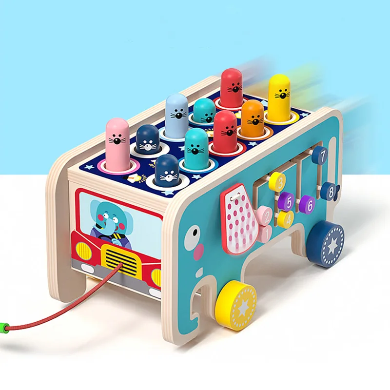 Babytoys Bebe Peuter Kids Houten Leuk Spel Montessori Activiteit Speelgoed Voor Kinderen Olifant Slaan Whack-A-Mole Hamer Beuken