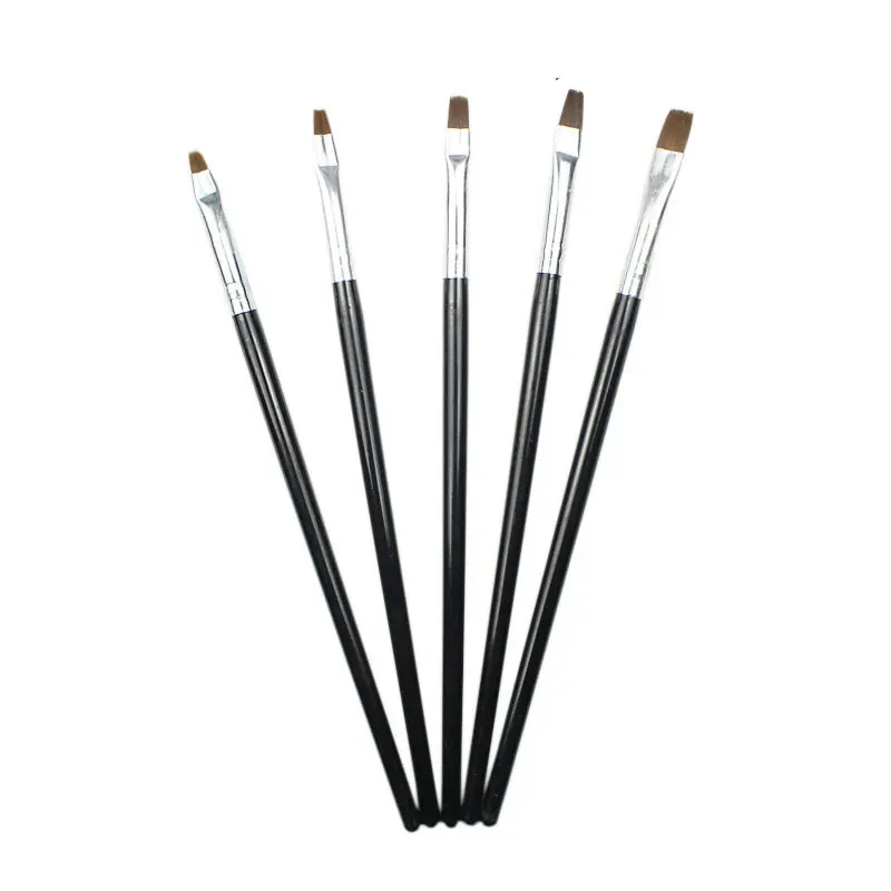 5PCS Kolinsky Flat Nail Art Brush Set Gradient Acrylic Nail UV Gel Builder Drawing Painting Pen Manicure Tool