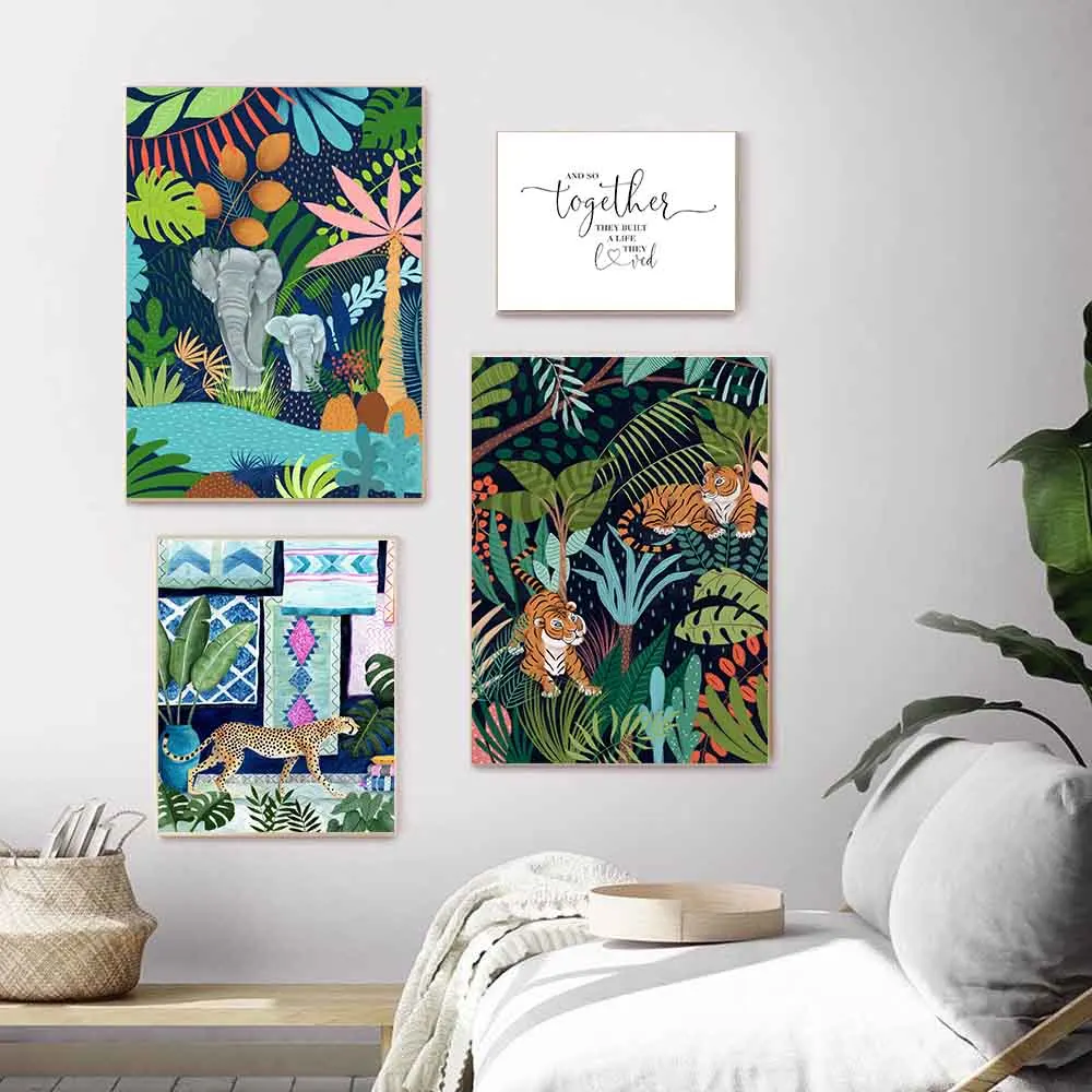 Cheetah Camel Leopard Tiger Jungle Nordic Posters and Prints Together Quote Art Canvas Painting Wall Pictures for Living Room