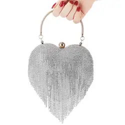 Rhinestone Evening Bag Heart Pattern Silver Clutch Womens Fashion Diamond Banquet Clutch And Purse Wedding Bridal Prom Wallets