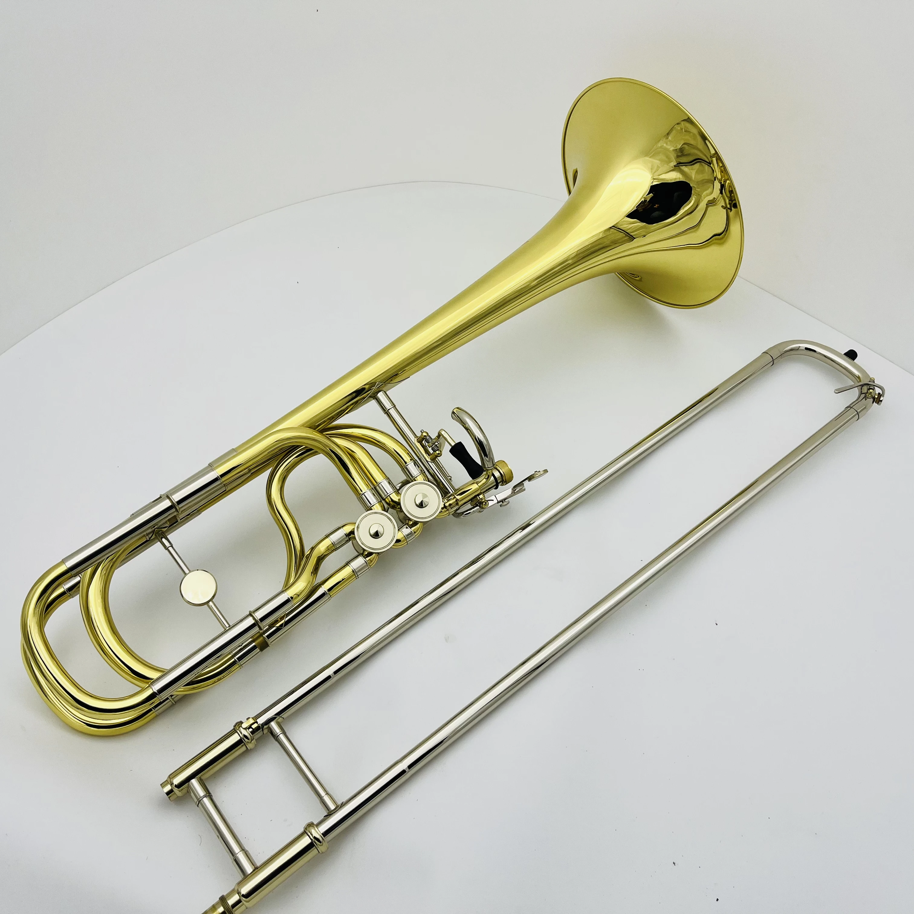 High Quality Trombone Bb/f Brass Plated Double Piston Real Pictures With Case Accessories