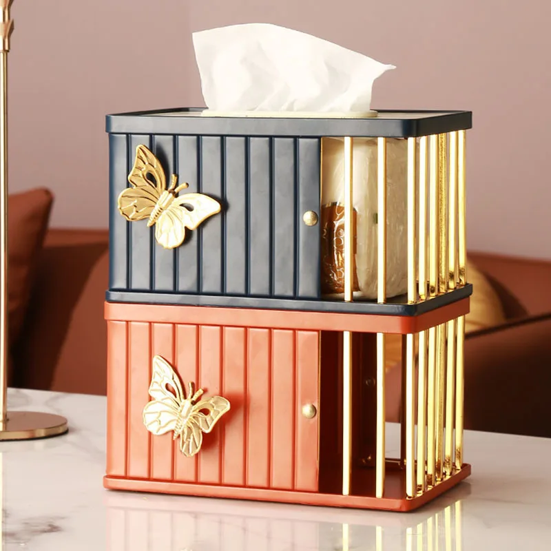 Butterfly Decorative Tissue Box Dinner Table Golden Paper Towel Organizer Living Room Desktop Ornaments Metal Tissue Boxes