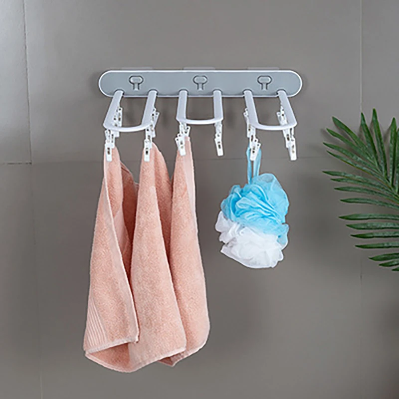 

Drying Rack Multi-Function Balcony Socks Multi-Clip Punch-Free Wall-Mounted Folding Hanging Rack Bathroom Clothes Dryer