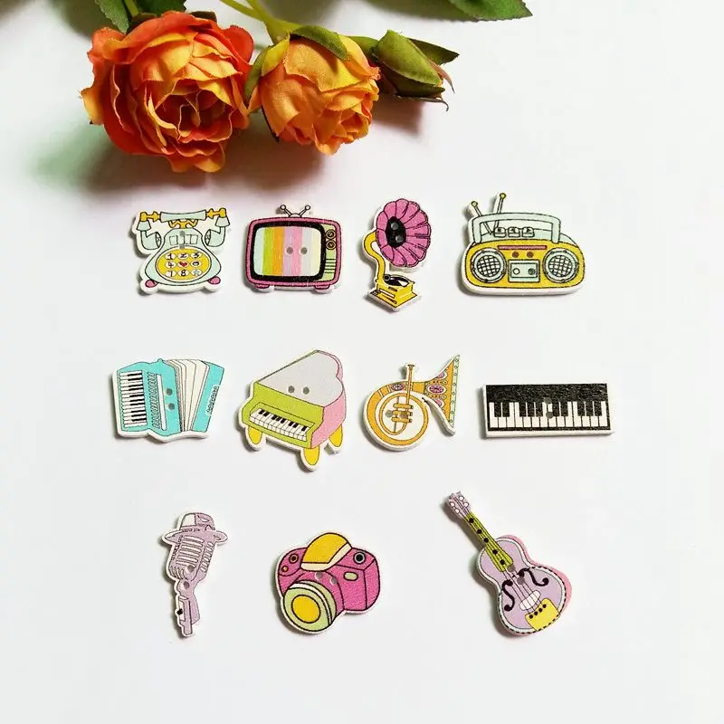 30pcs/lot Cartoon Lovely Musical Instruments Series Buttons Wood Buttons Scrapbooking Mixed 2 Holes