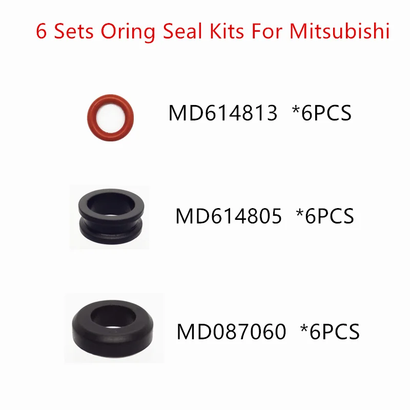 Free Shipping 6 Sets Rubber Seal Oring Kits  For Mitsubshi MD614813 MD614805 MD087060  Hot Sale Auto Parts Aftermarket