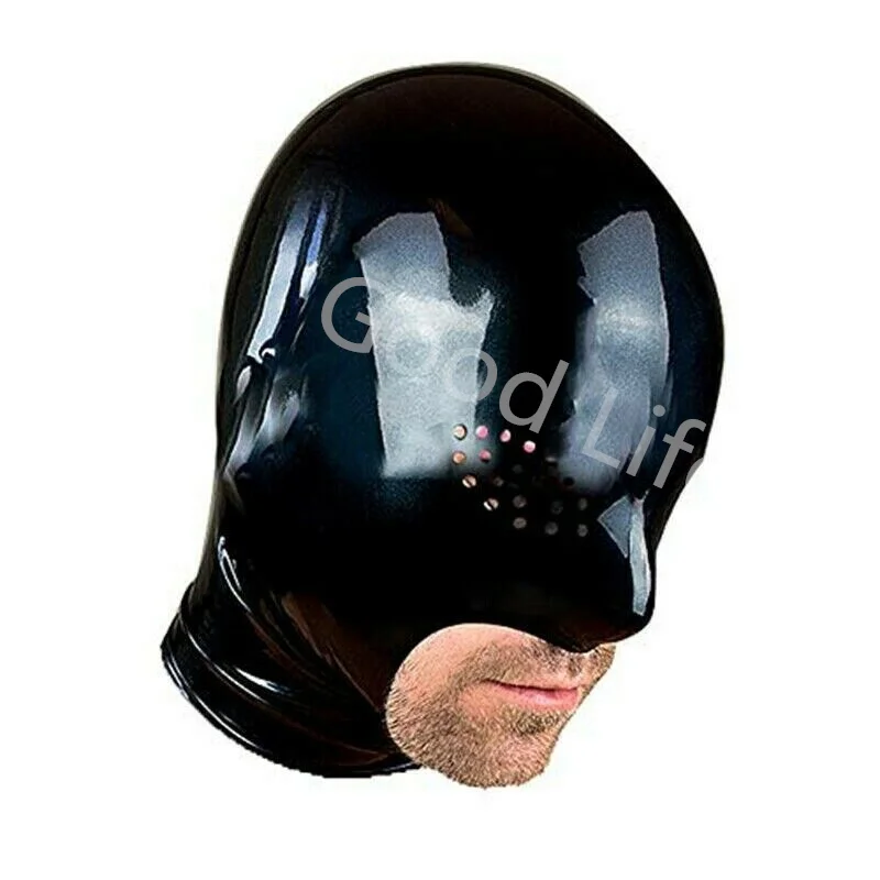 

Natural Latex Mask Hood Mesh Eyes for Men Cosplay Costumes Fetish Cosplay Mask Back Zipper Club Wear