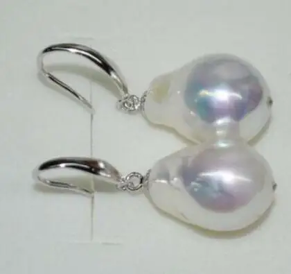 AA++ Luster smooth rare white 11-12 mm baroque kasumi pearl dangle earring 925