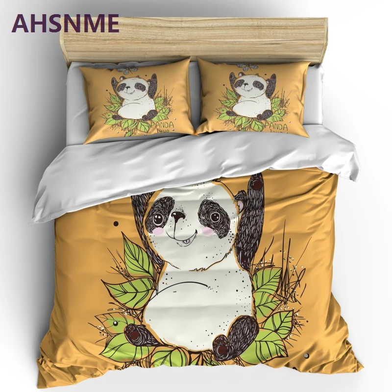 

AHSNME Lovely Panda Bedding Set Jogo de Cama King Queen Size Microfiber Fabric Duvet Cover National Animal Bed Sets No Sheet