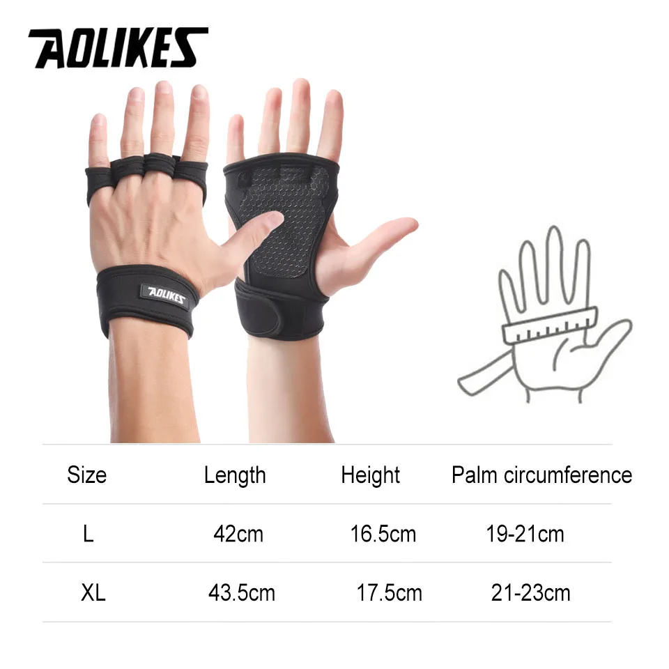 AOLIKES Weight Lifting Gloves Training Gym Grips Fitness Glove Women Men Crossfit Bodybuilding Wristbands Hand Palm Protector