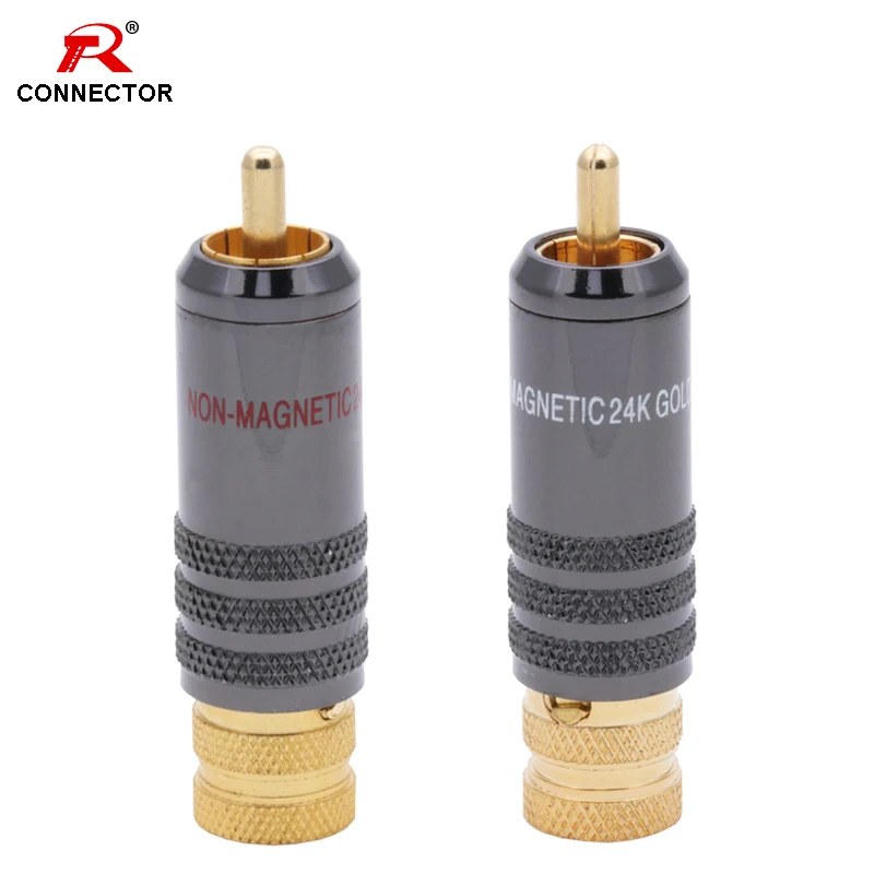 

1Pair Non-Magnetic 24K Gold Plated RCA HIFI Cable Terminal Connector,10MM RCA Plug Screw Locking Non Solder Plug