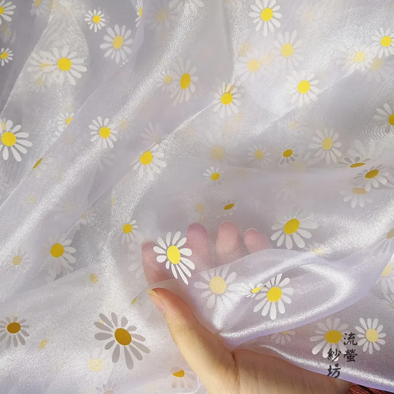 150cm szerokości Daisy drukowanie tkanina z organzy dla dziewczynek letnia sukienka księżniczka sukienka Handmade DIY kurtyna odzież ozdobna tkanina