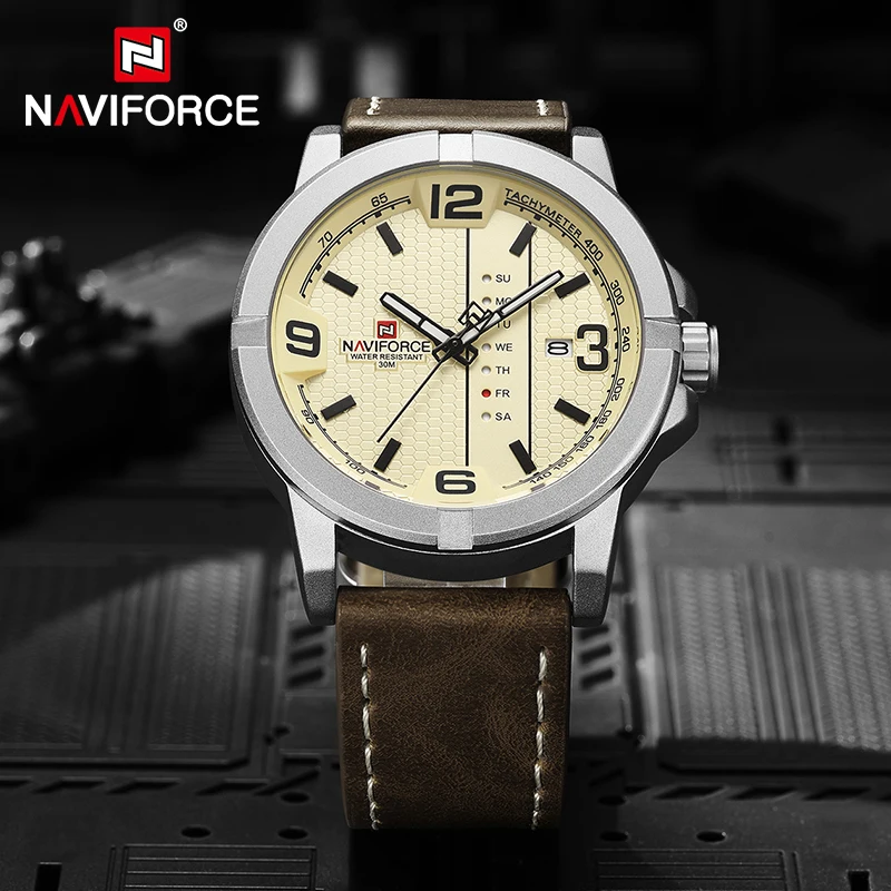 

Top Brand NAVIFORCE Watches For Men Military Sports Calendar Display Leather Strap Waterproof Business Casual Quartz Wristwatch