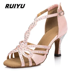 Latin Shoes Salsa Tango Ballroom Party Women's Shoes Rhinestones Pink Black High Heeled Summer Sandals Dance Sports Shoes