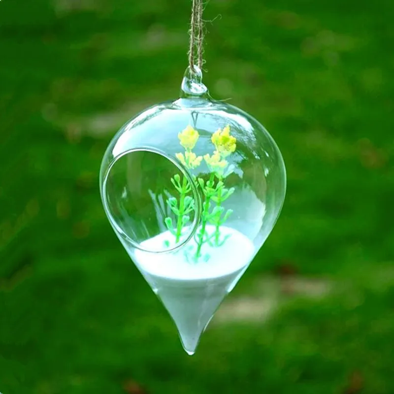 2pcs/pack 8*13cm Cone Shaped Hanging Terrarium Vase Wedding Decorative Water Plant Container Friend Gift Household Glassware