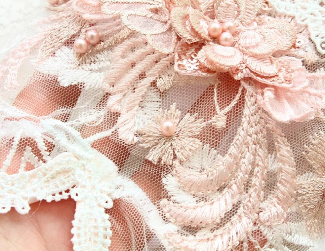 Ręcznie robione ubranka dla psów Artykuły dla zwierząt Brzoskwiniowy Beżowy Stójka Ażurowa Koronka Perły Kwiaty Akcesoria Impreza Wakacje Jednoczęściowy