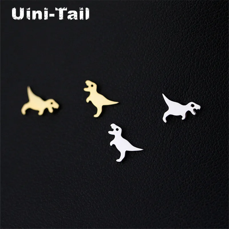 Uini-Tail 2024 new listing 925 Tibetan silver Jurassic small dinosaur earrings small fresh smooth dinosaur cute mini earrings