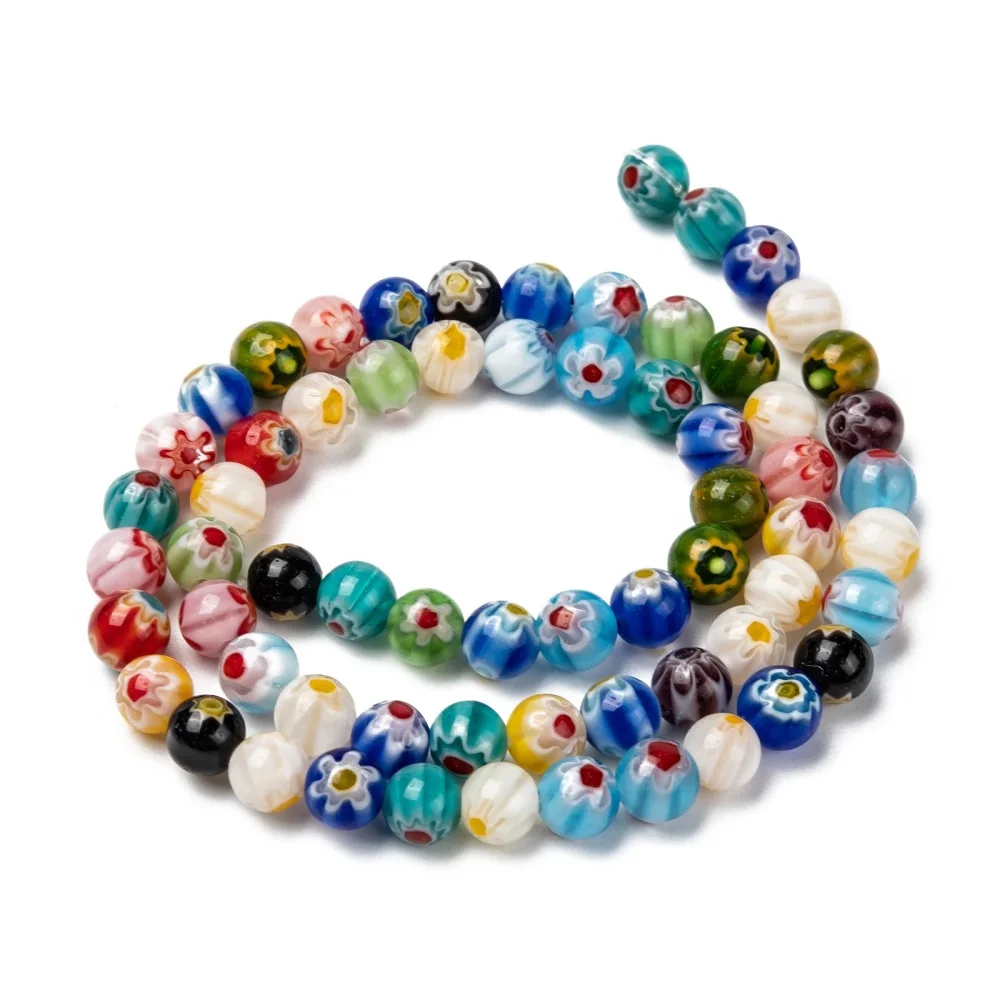 

10 Strands Millefiori Lampwork Glass Round Beads 4/6/8/10mm Mix Color for Jewelry Making DIY Bracelet Necklace Decor Accessorie