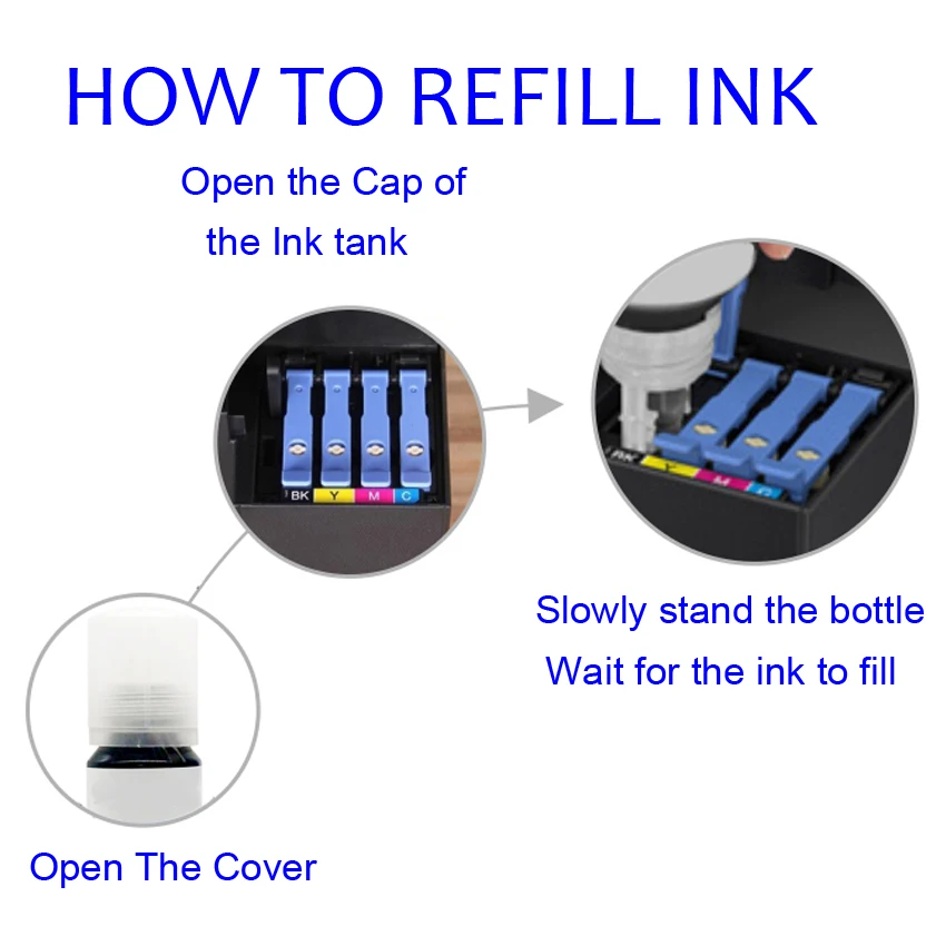 Universal Ink Bottle for Epson Ecotank Printer L3110 L4160 L6190 L3150 ET-8550 L8160 L8180 L8050 101 103 105 502 522 544 T552