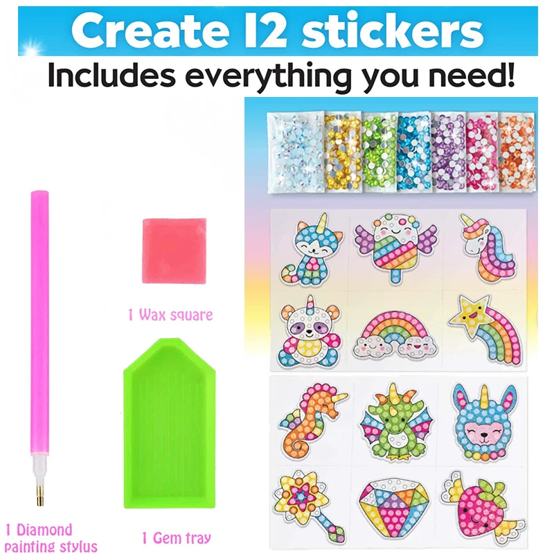 12 Creëer een grote edelsteen Diamond Painting Sticker Kit Art Craft Girls Boys Unicorn Animal Sealife Magical Mozaic Dot Sticky Toys Gifts