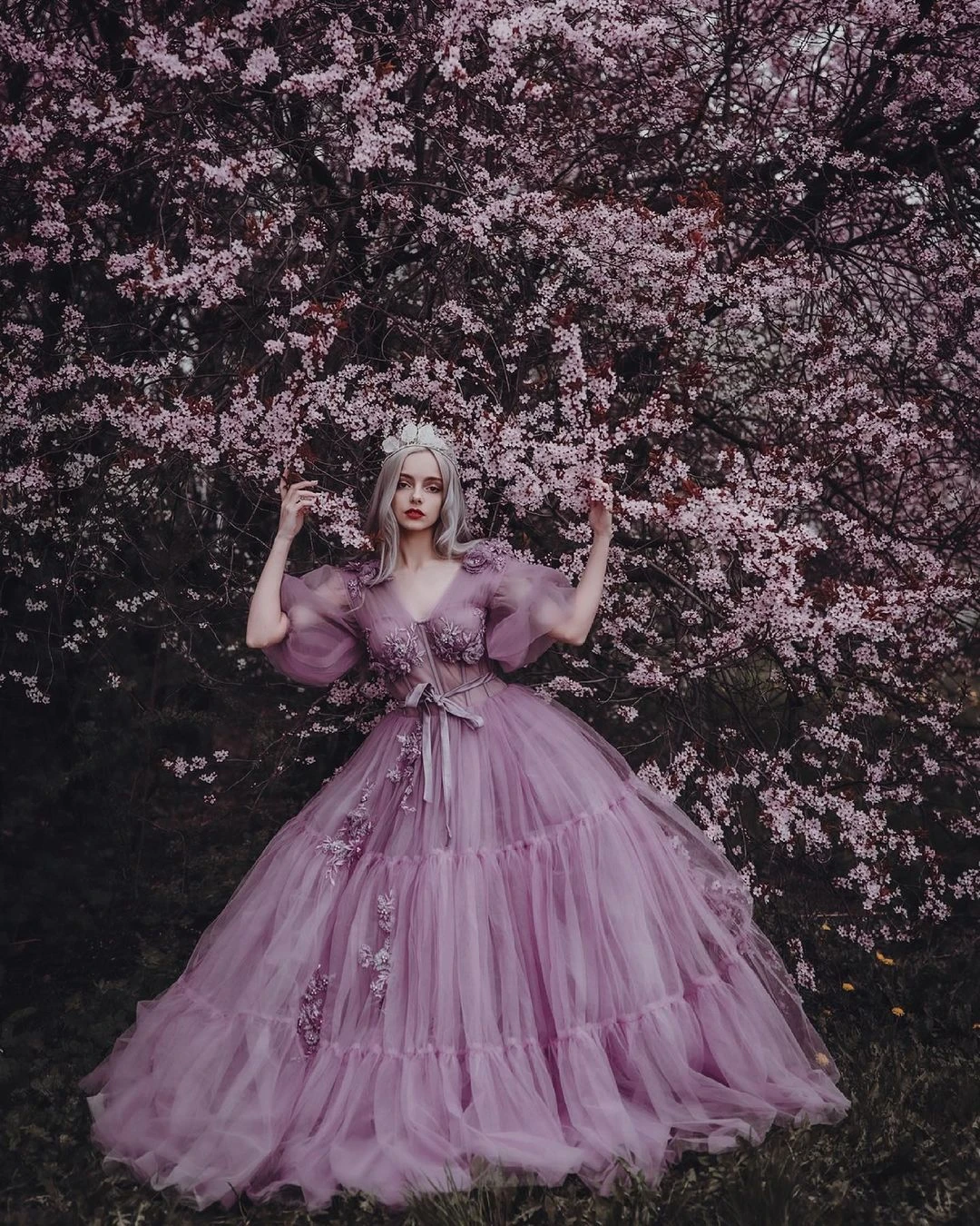 Vestidos para graduación con apliques y hombros descubiertos, vestido Floral de tul, para noche, con cola, sesión de fotos, color morado claro