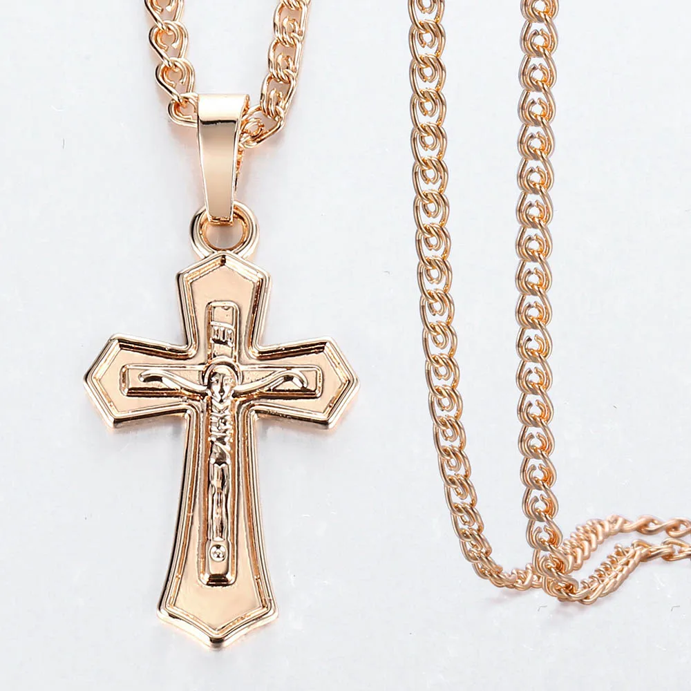 Womens Girls Cross Crucifix Pendant 585 Rose Gold Color Prayer Jesus Fashion Jewelry Gift Only Pendant DGP404