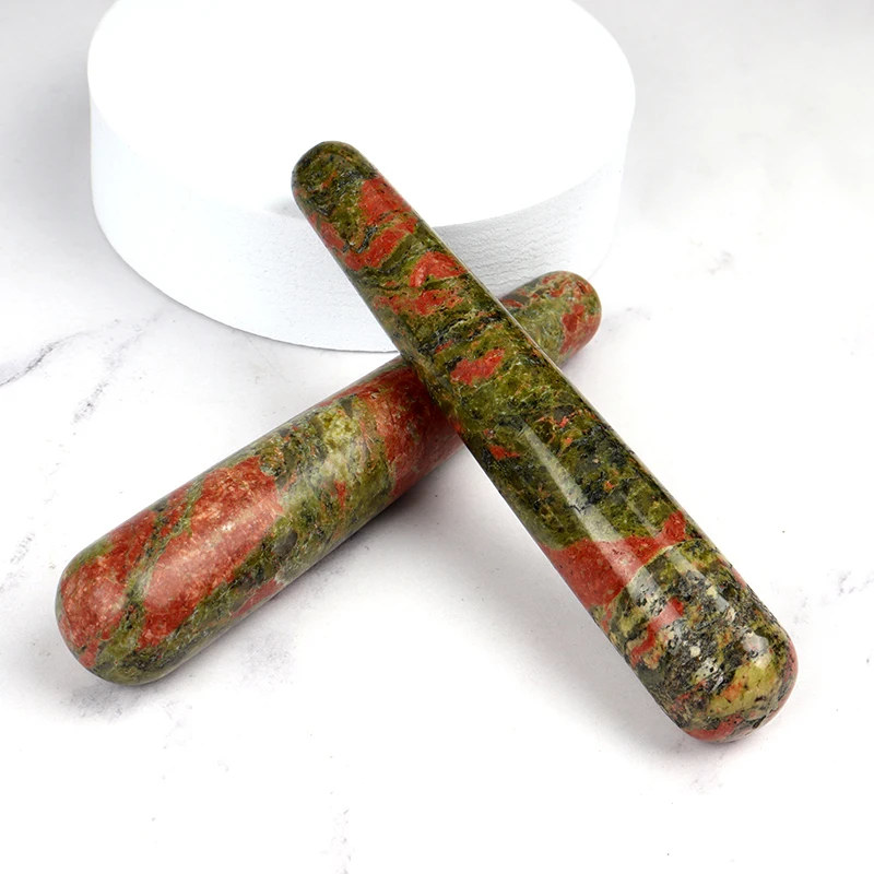 Natural Unakite Massage Stick Face Body Eye Crystal Mineral Stone Yoni Wand Massager Health Skin Care Gua Sha Tool Detox Lifting