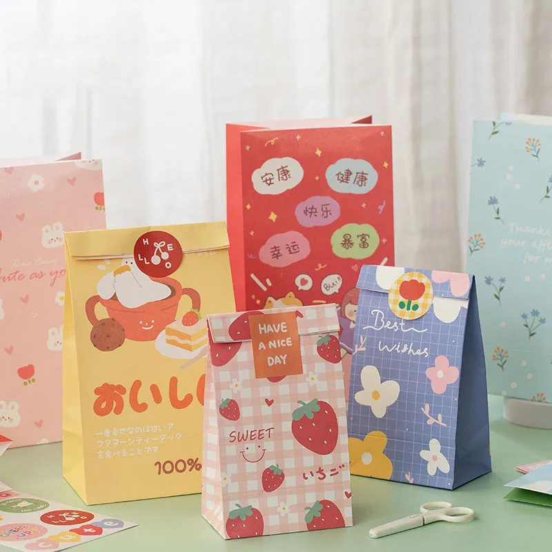 MOHAMM 8 Pcs Cute Fresh Paper Gift Bags with Sealing Sticker for Present Decoration Wrapper Package Birthday Stationery Storage