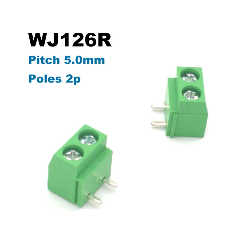 5/10/20Pcs Pitch 5.0mm Screw PCB Terminal Block Connector Right Angle Pin 2P 3P 126R 5mm  Morsettiera Connectors 300V 10A 14AWG