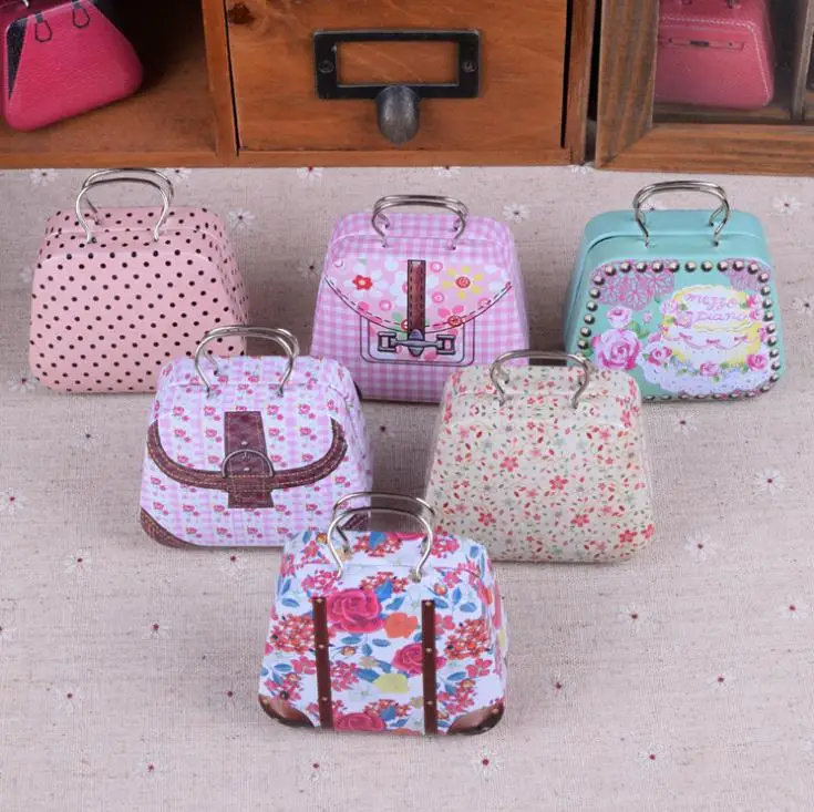 100pcs Mini Handbag Tin Box Home Cable Organizer Storage Box Zakka Wedding Gift Candy Jewelry Container Tea Boxs SN3107