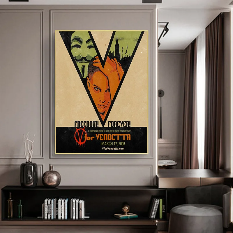 V For Vendetta, 2005 Dystopian Political Action Classic Movie Poster Art Retro Poster Canvas Print Home Decor Wall Painting