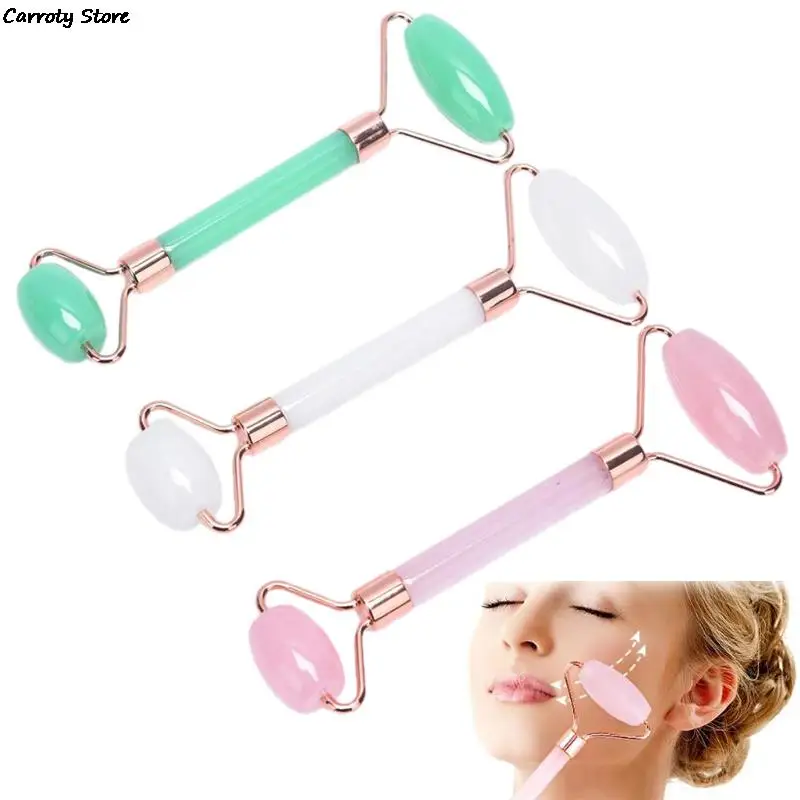 

1/2PC Massager For Face Lift Up Jade Stone Roller Rose Quartz Natural Crystal Stone Slimming Thin Chin SPA Facial Skin Care Tool